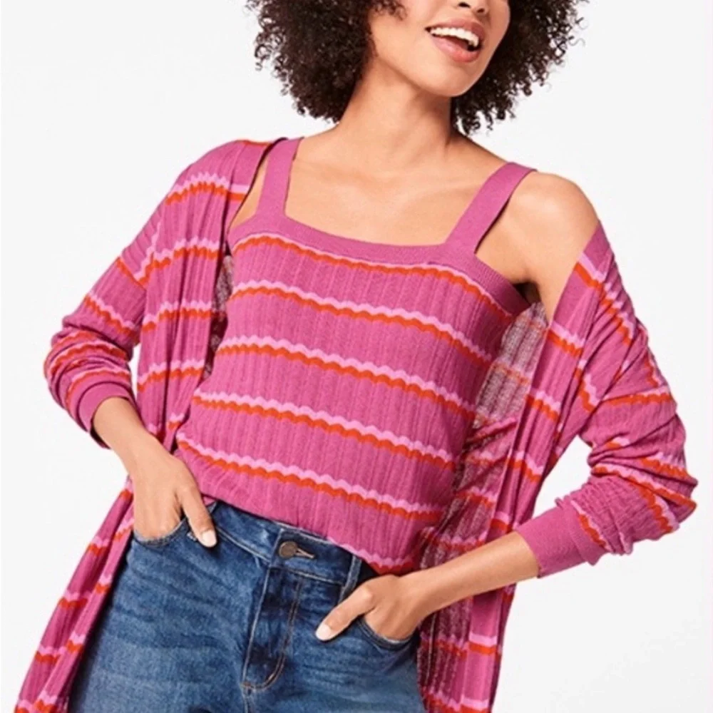 LOFT Outlet Ribbed Knit Tank Top Purple Pink Red Coral Striped Chevron Size S